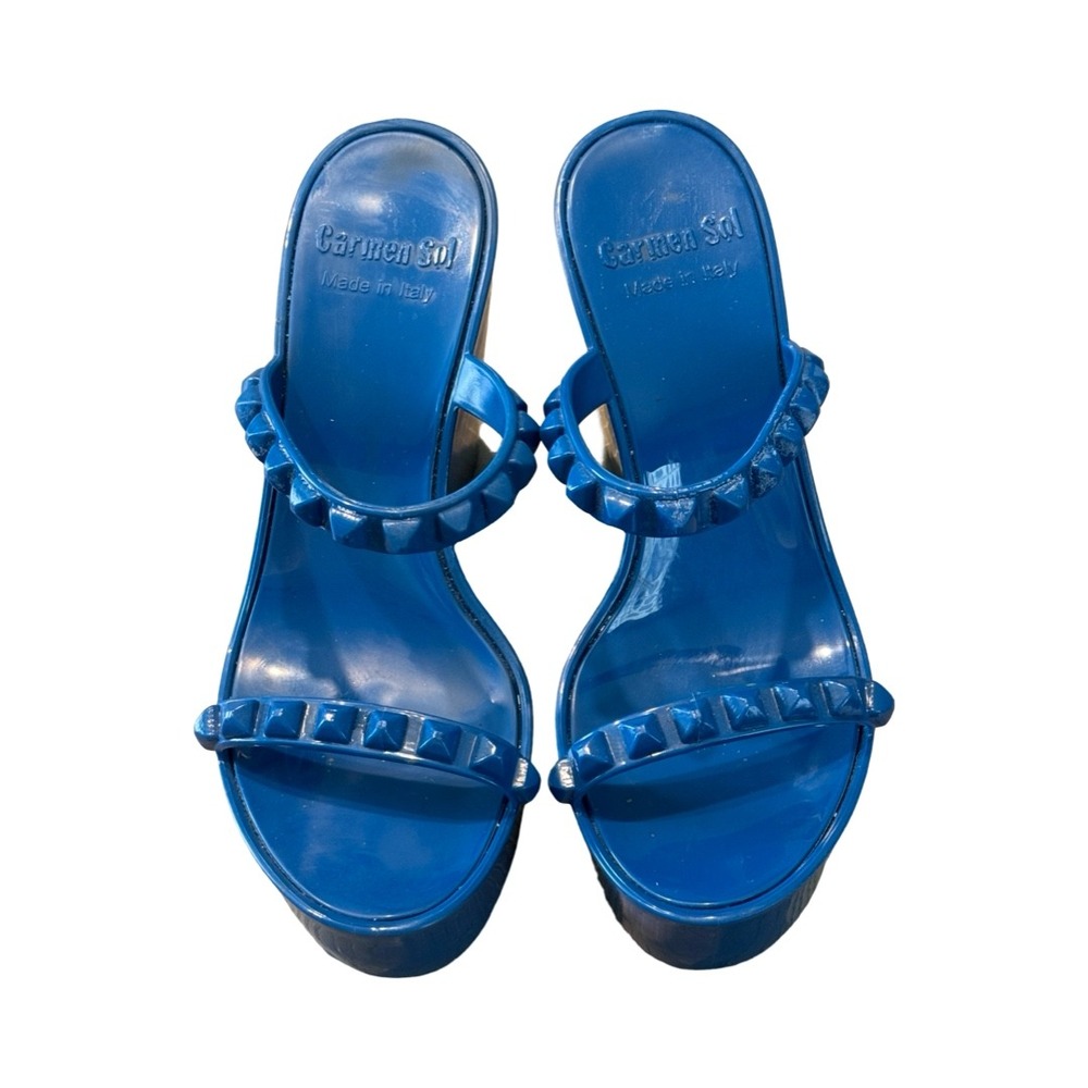 Carmen Sol Blue Jelly Studded Platform Wedge Sandals Made in Italy Size 7 EU 37